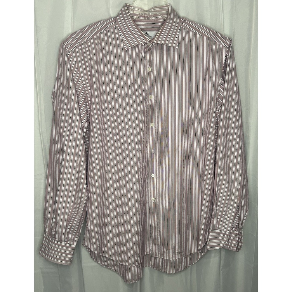 Etro Milano Men's Striped Dress Shirt XL Red Blue Cotton Made in Italy‎